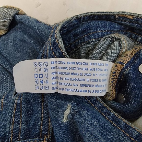 Forever 21 Womens Size 28 Denim Overall Shorts Distressed Destroyed Med … - Picture 6 of 6